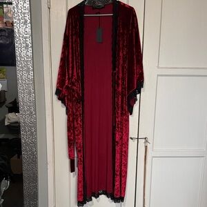 SOLD - Foxblood Bathory Dressing Robe in Crimson Red Crushed Velvet